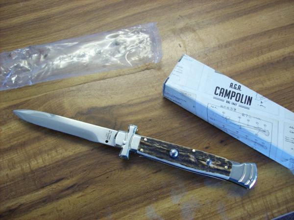 A. G. A. Campolin Maniago, Italy Maltese Cross Bayonet 9 Incher Lockback W/Genuine Stag/Antler NIB A. G. A. Campolin Maniago, Italy Maltese Cross Bayonet 9 Incher Lockback W/Genuine Stag/Antler NIB