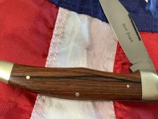 J A Henckels Lg approx 5” & 1/4" Folding Hunter with Imitation Wood Handles +Orig Sheath
