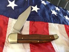 J A Henckels Lg approx 5” & 1/4" Folding Hunter with Imitation Wood Handles +Orig Sheath