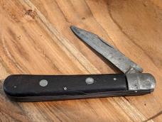 Antique Single Blade Dark Wood Handle Pinched Bolster Pocket Knife - Unmarked