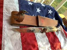 J A Henckels Fixed Blade Hunter Knife w/ Stag Handles & Gold Blade Etch of A Black Bear