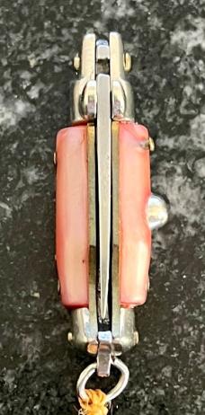 Pink Imitation Mother Of Pearl Miniature Keychain Switchblade Knife, Older Style From Italy