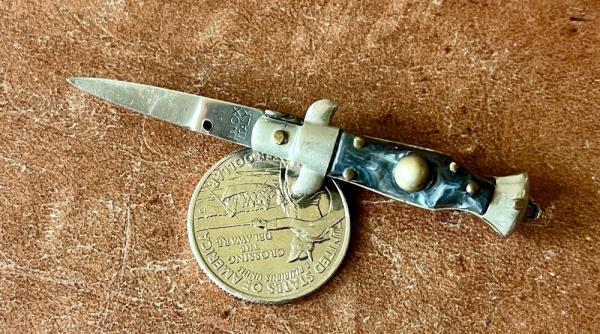 Mini Keychain Switchblade Knife, Older Style, Double Stamp INOX over ITALY, Unused