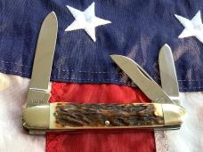Vintage Hen & Rooster Mdl# 193 DS Whittler Knife - Super Stag Handles -NOS & NM