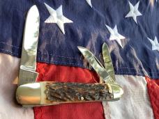 Vintage Hen & Rooster Mdl# 193 DS Whittler Knife - Super Stag Handles -NOS & NM