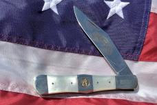 1985 Ka-Bar Folding Hunter Knife (mdl# 6295) with Mother of Pearll Handles -NOS & NM