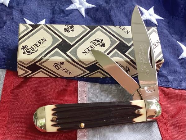 60s-70s Queen Jack Knife with Great Imitation Winter-bottom Bone Handles -NM/M 60s-70s Queen Jack Knife with Great Imitation Winter-bottom Bone Handles -NM/M