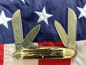 Hen & Rooster -Bertram Cutlery Large Coon Hunter Congress w/ Sweet Stag Handles