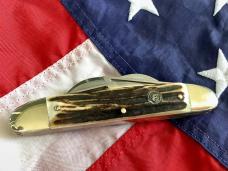 Hen & Rooster -Bertram Cutlery Large Coon Hunter Congress w/ Sweet Stag Handles