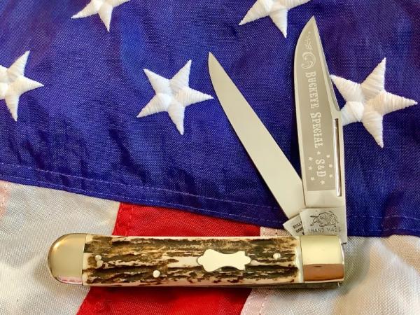 Hand Made Bulldog Brand 4 & 1/8” Trapper Jack (1 of 192 -Buckeye Special) w Gnarly Stag Handles -NOS Hand Made Bulldog Brand 4 & 1/8” Trapper Jack (1 of 192 -Buckeye Special) w Gnarly Stag Handles -NOS