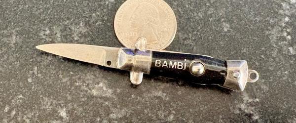 Bambi Mini Keychain Switchblade Knife, Black Handle, Made By Farfalli In Italy, Unused