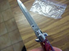  AKC Italy 9 Inch Stiletto Automatic W/Bayonet Blade Red Swirl Composition UNUSED!