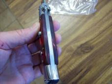  AKC Italy 9 Inch Stiletto Automatic W/Bayonet Blade Red Swirl Composition UNUSED!