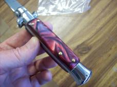  AKC Italy 9 Inch Stiletto Automatic W/Bayonet Blade Red Swirl Composition UNUSED!