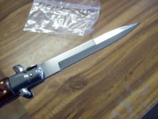  AKC Italy 9 Inch Stiletto Automatic W/Bayonet Blade Red Swirl Composition UNUSED!