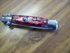  AKC Italy 9 Inch Stiletto Automatic W/Bayonet Blade Red Swirl Composition UNUSED!