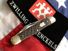 J A Henckels 3 Blade Whittler Pocket Knife w/ Sweet Old Brown Bone Handles! NOS & NM