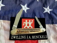 Rare! 1975 Vintage J A Henckels Half Whittler (Mdl# 1780) Pocket Knife w/ Super Stag Handles! NOS