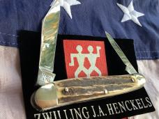 Rare! 1975 Vintage J A Henckels Half Whittler (Mdl# 1780) Pocket Knife w/ Super Stag Handles! NOS