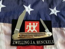 Rare! 1975 Vintage J A Henckels Half Whittler (Mdl# 1780) Pocket Knife w/ Super Stag Handles! NOS