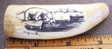 2 scrimshawed ivory Whale Teeth for custom Knife Handle projects