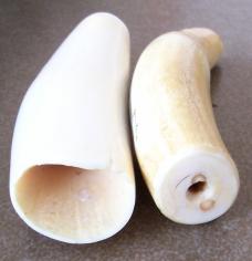 2 scrimshawed ivory Whale Teeth for custom Knife Handle projects