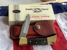 Early1980s Case xx Shark Tooth Folding Hunter w/ Wood Handles (P197 L SSP) +Orig Sheath & Box