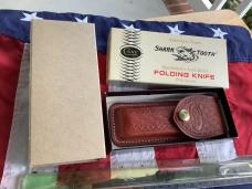 Early1980s Case xx Shark Tooth Folding Hunter w/ Wood Handles (P197 L SSP) +Orig Sheath & Box