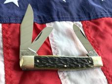 1984 Bulldog Brand “Cowboys’s Pet” Stockman Knife w/ Nice Green Bone Handles -NOS