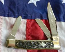 1984 Bulldog Brand “Cowboys’s Pet” Stockman Knife w/ Nice Green Bone Handles -NOS