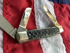 1984 Bulldog Brand “Cowboys’s Pet” Stockman Knife w/ Nice Green Bone Handles -NOS