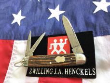 J A Henckels 3 Blade Pocket Knife w/ Great Antique Stag Handles 