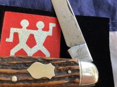 J A Henckels 3 Blade Pocket Knife w/ Great Antique Stag Handles 