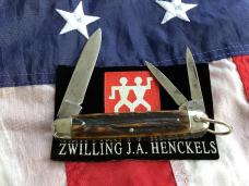 J A Henckels 3 Blade Pocket Knife w/ Great Antique Stag Handles 