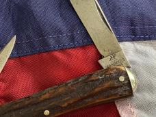 Antique J A Henckels (Long Arm Twin Men) 3 Blade Whittler w/ Sweet Stag Handles -Used