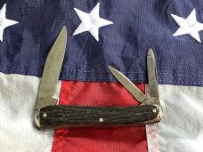 Antique J A Henckels (Long Arm Twin Men) 3 Blade Whittler w/ Sweet Stag Handles -Used