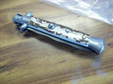 Vintage Italian 9 Inch Stiletto Automatic 1980's Stag/Antler W/Black Kriss Blade Italy Stainless