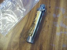 Vintage Italian 9 Inch Stiletto Automatic 1980's Stag/Antler W/Black Kriss Blade Italy Stainless