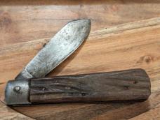 Antique Unbranded Jigged Wood Handle Single Blade Iron Bolsters Carbon Fiber Blade