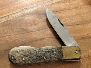 Stunning Vintage Light Bone Handle Single Blade Brass Bolster Barlow Style Pocket Knife