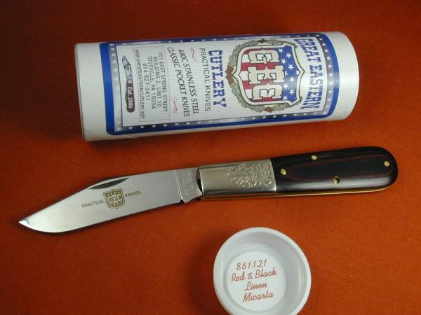 Great Eastern Cutlery GEC Red & Black Linen Micarta Acorn Barlow Knife 1 of 431 Made in USA 861121 Great Eastern Cutlery GEC Red & Black Linen Micarta Acorn Barlow Knife 1 of 431 Made in USA 861121
