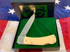 Schrade Scrimshaw 3 & 3/4” Lockback w Buffalo in nature Scene +artist signature (515 SC) -NOS & M/NM