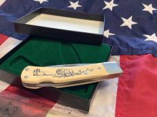 Schrade Scrimshaw 3 & 3/4” Lockback w Buffalo in nature Scene +artist signature (515 SC) -NOS & M/NM