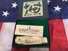 Schrade Scrimshaw 3 & 3/4” Lockback w Buffalo in nature Scene +artist signature (515 SC) -NOS & M/NM