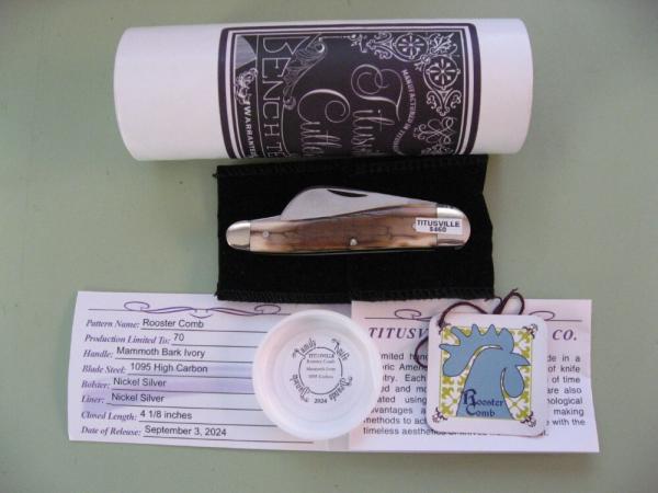 DANIELS FAMILY KNIFE BRANDS-TITUSVILLE CUTLERY-ROOSTER COMB MAMMOTH BARK IVORY #2 DANIELS FAMILY KNIFE BRANDS-TITUSVILLE CUTLERY-ROOSTER COMB MAMMOTH BARK IVORY #2