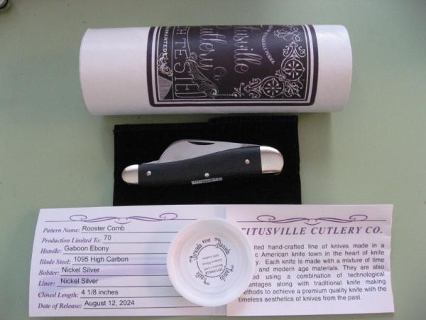 DANIELS FAMILY KNIFE BRANDS-TITUSVILLE CUTLERY-ROOSTER COMB GABON EBONY #2 DANIELS FAMILY KNIFE BRANDS-TITUSVILLE CUTLERY-ROOSTER COMB GABON EBONY #2