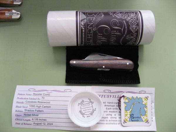   DANIELS FAMILY KNIFE BRANDS-TITUSVILLE CUTLERY-ROOSTER COMB COCOBOLO ROSEWOOD #1