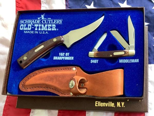Old Timer Schrade Cutlery Sharpfinger and Middleman Stockman -NOS in Orig box Old Timer Schrade Cutlery Sharpfinger and Middleman Stockman -NOS in Orig box