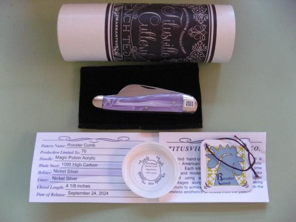   DANIELS FAMILY KNIFE BRANDS-TITUSVILLE CUTLERY-ROOSTER COMB MAGIC POTION #1