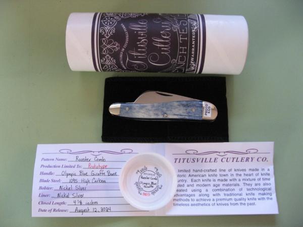   DANIELS FAMILY KNIFE BRANDS-TITUSVILLE CUTLERY-ROOSTER COMB PROTO OLYMPIC BLUE GIRAFFE